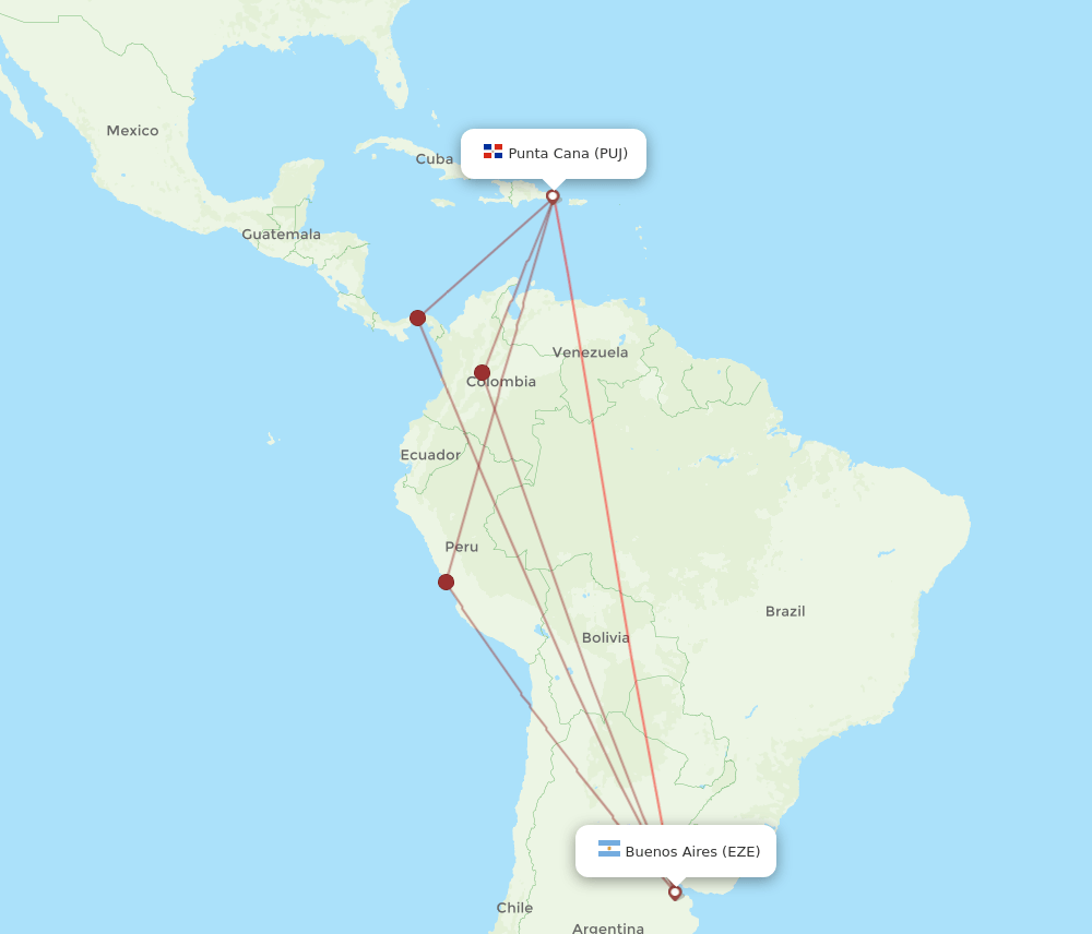 PUJ to EZE flights and routes map