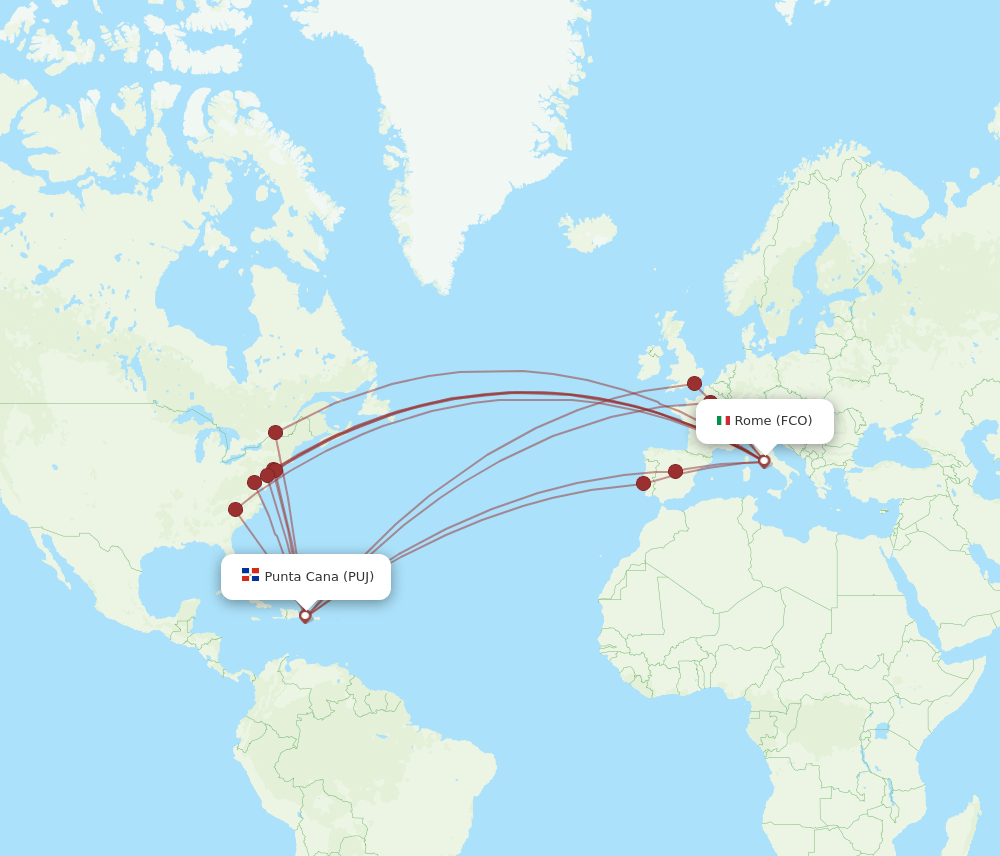 PUJ-FCO flight routes