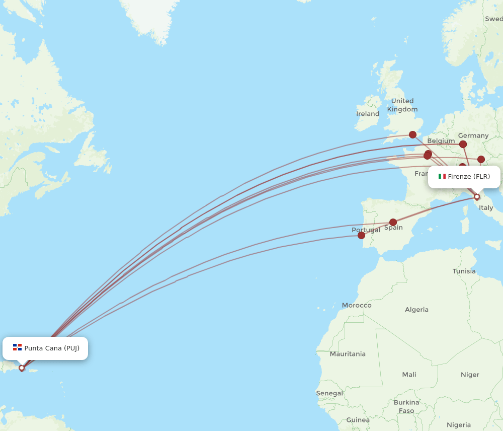 PUJ-FLR flight routes