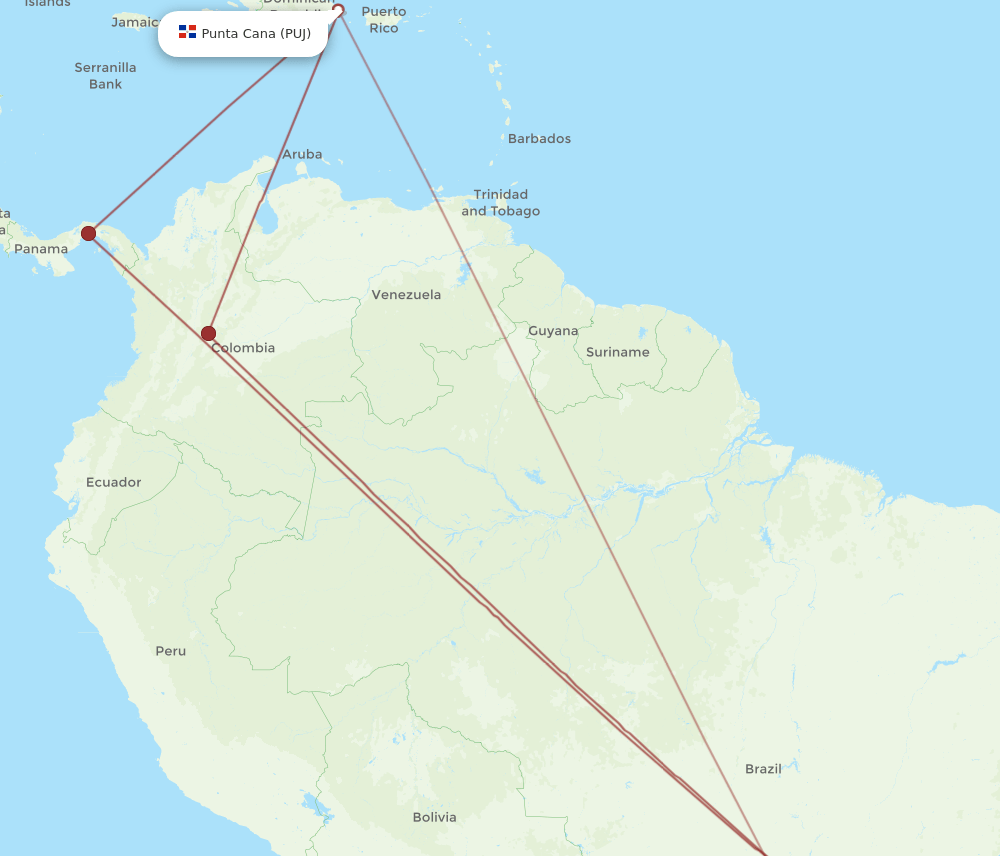 PUJ to GIG flights and routes map
