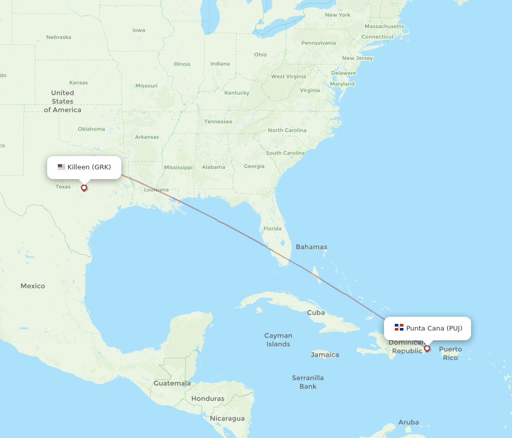 PUJ-GRK flight routes
