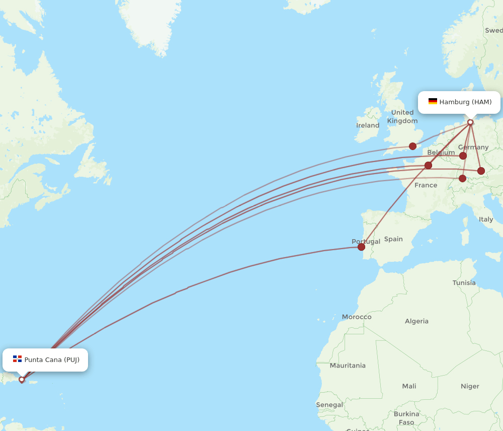 PUJ-HAM flight routes