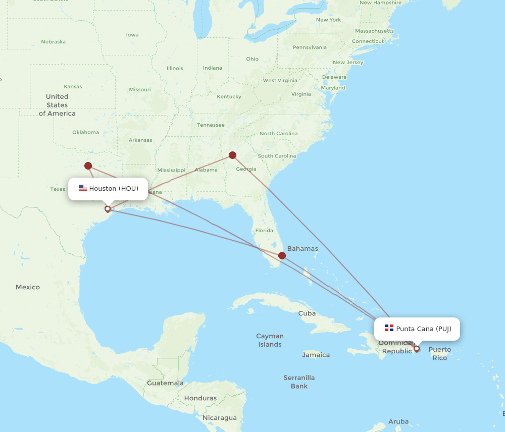 PUJ-HOU flight routes