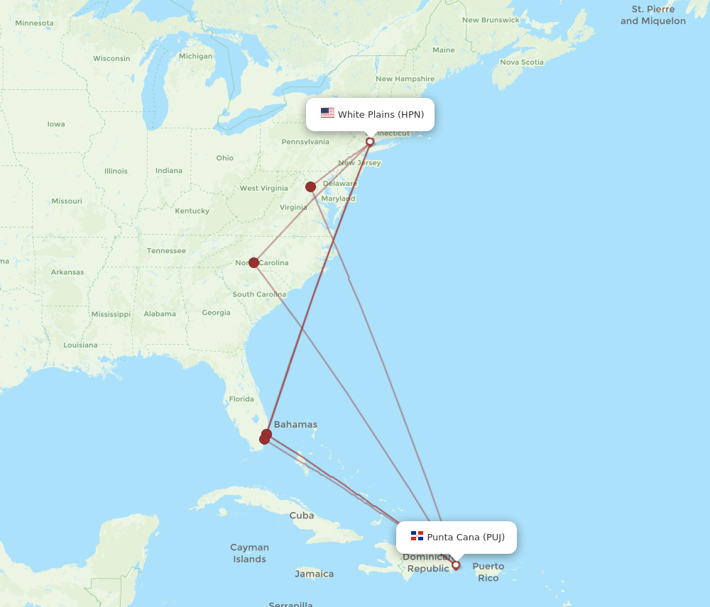 PUJ-HPN flight routes