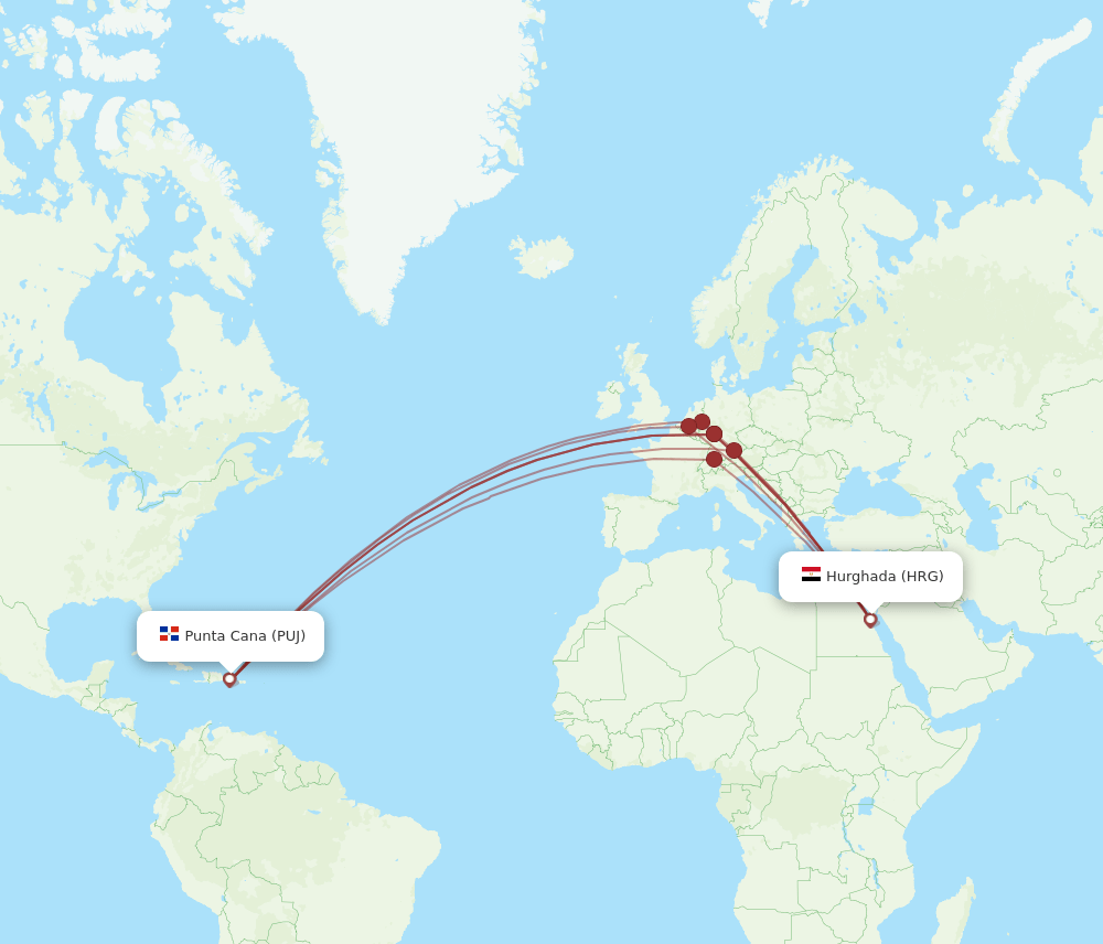 PUJ-HRG flight routes