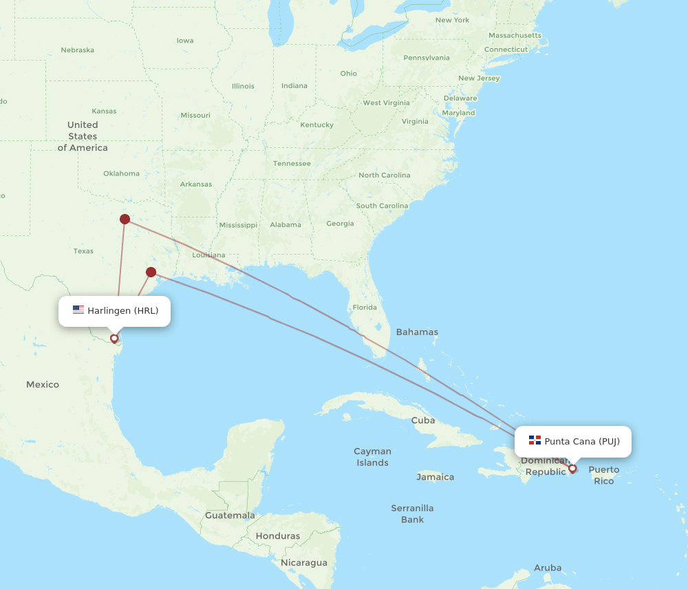 PUJ-HRL flight routes