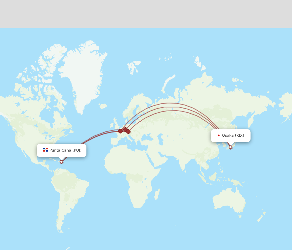 PUJ to KIX flights and routes map