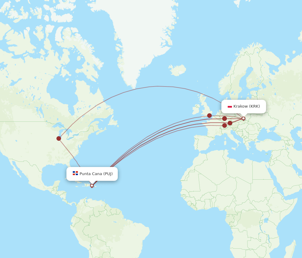 PUJ-KRK flight routes