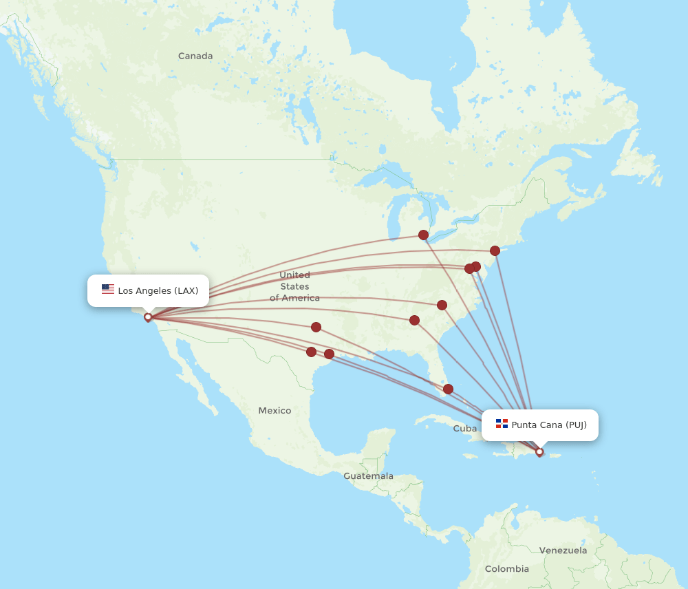 PUJ-LAX flight routes