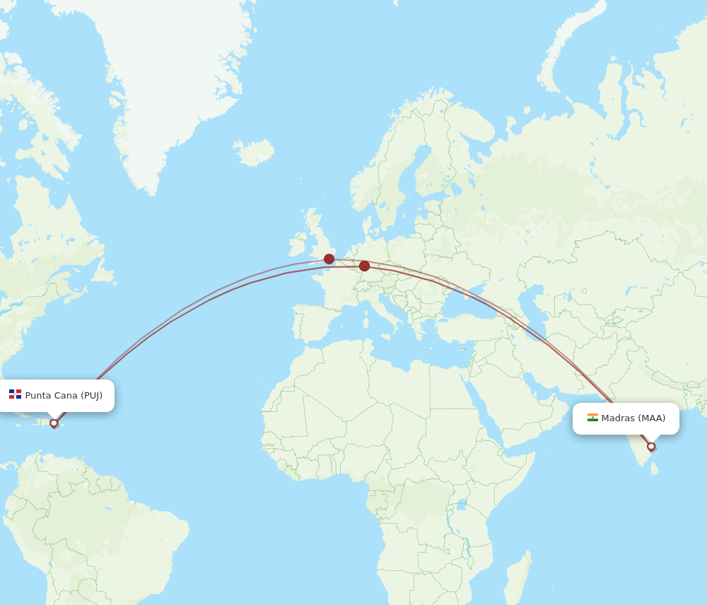 PUJ-MAA flight routes