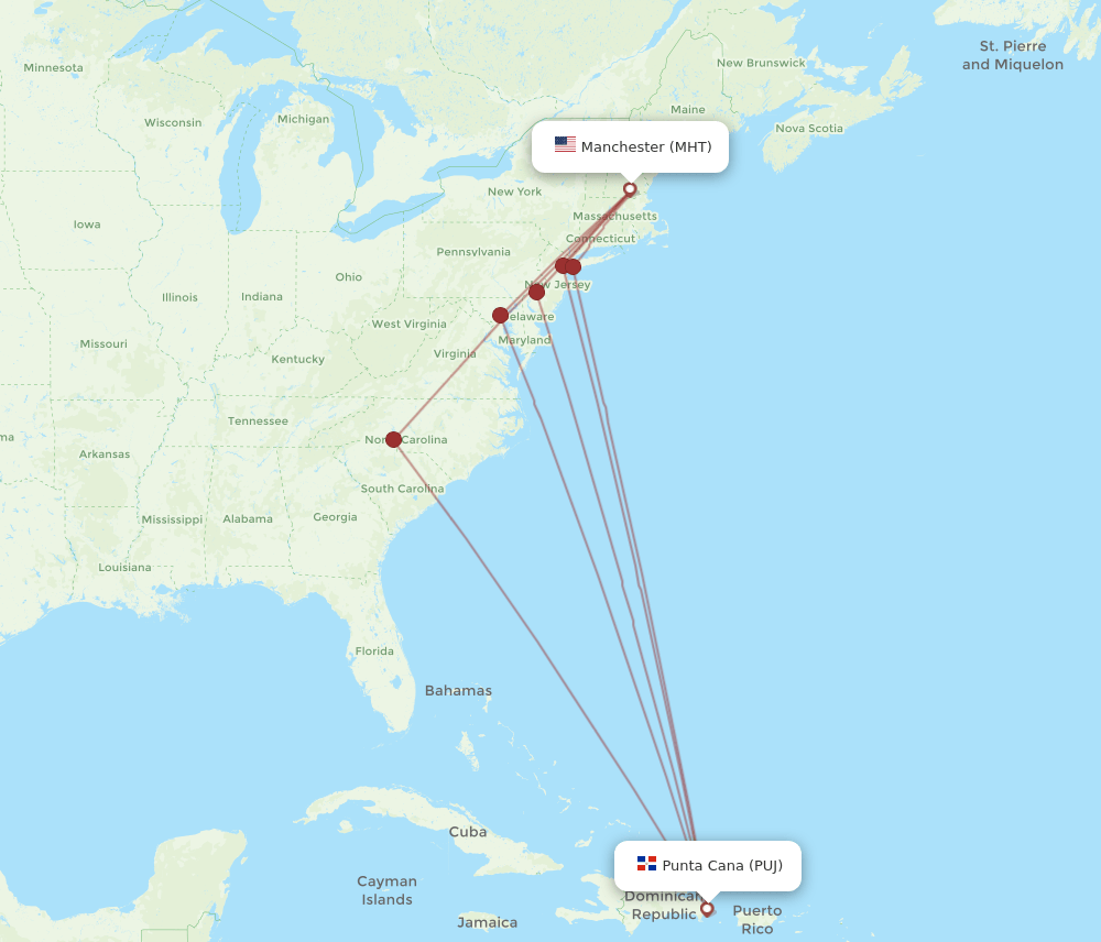 PUJ-MHT flight routes