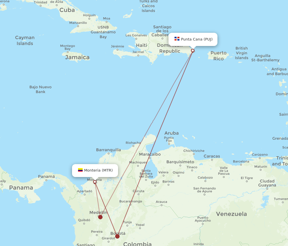 PUJ-MTR flight routes