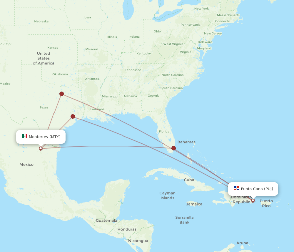 PUJ-MTY flight routes