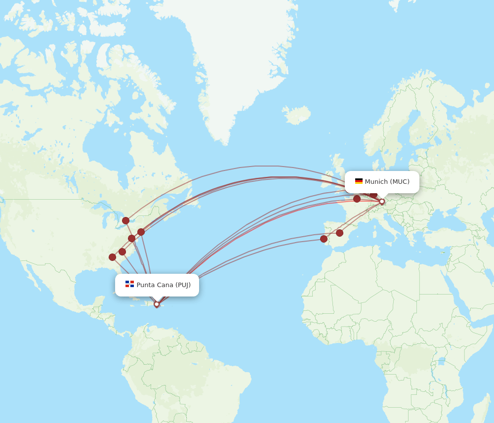 PUJ-MUC flight routes