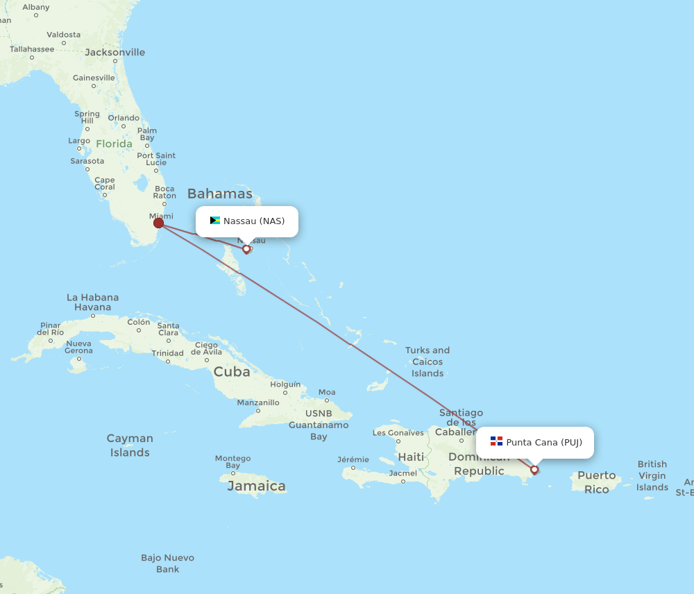 PUJ-NAS flight routes