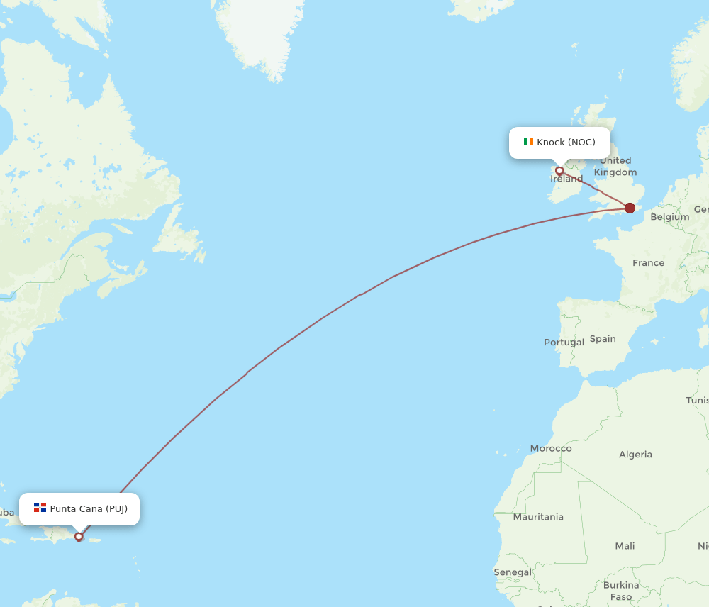 PUJ-NOC flight routes