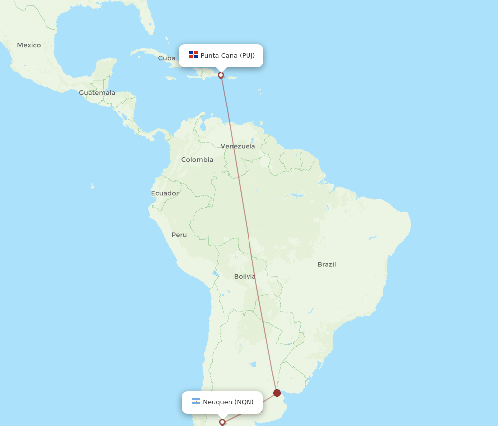 PUJ-NQN flight routes