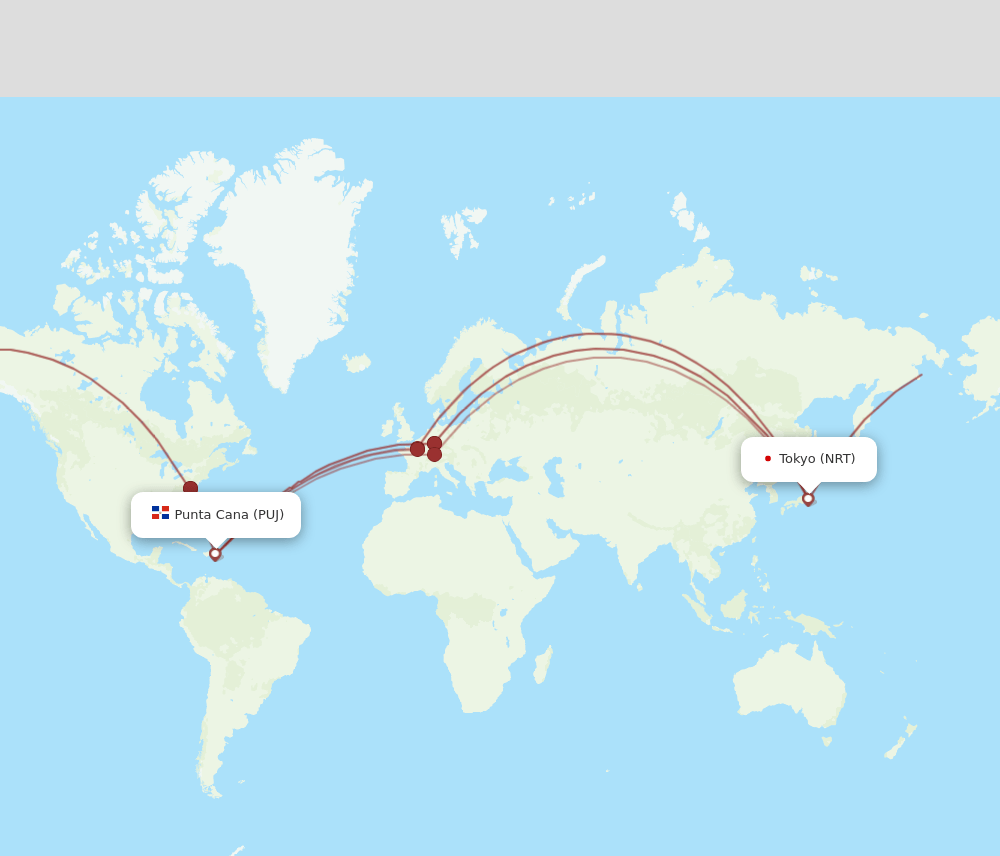PUJ to NRT flights and routes map