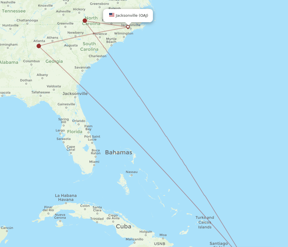 PUJ-OAJ flight routes