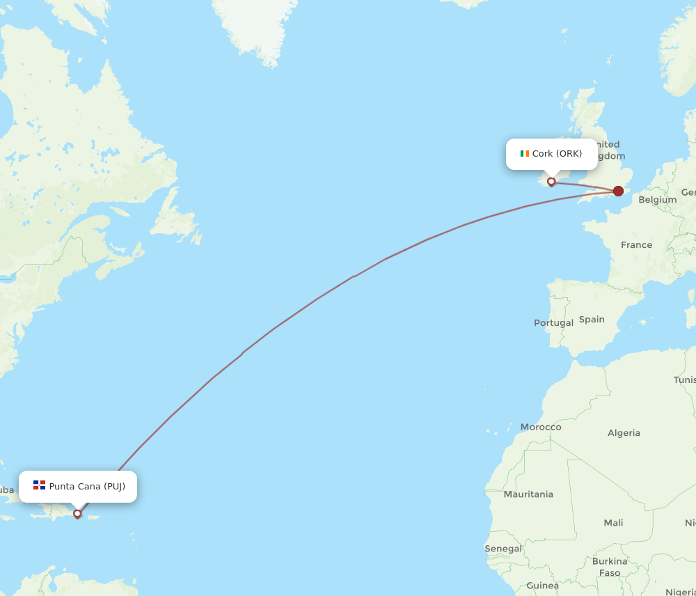 PUJ-ORK flight routes