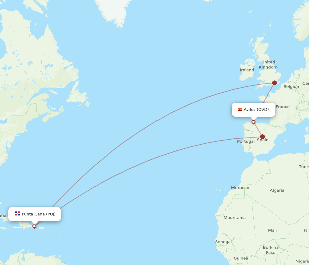 PUJ-OVD flight routes