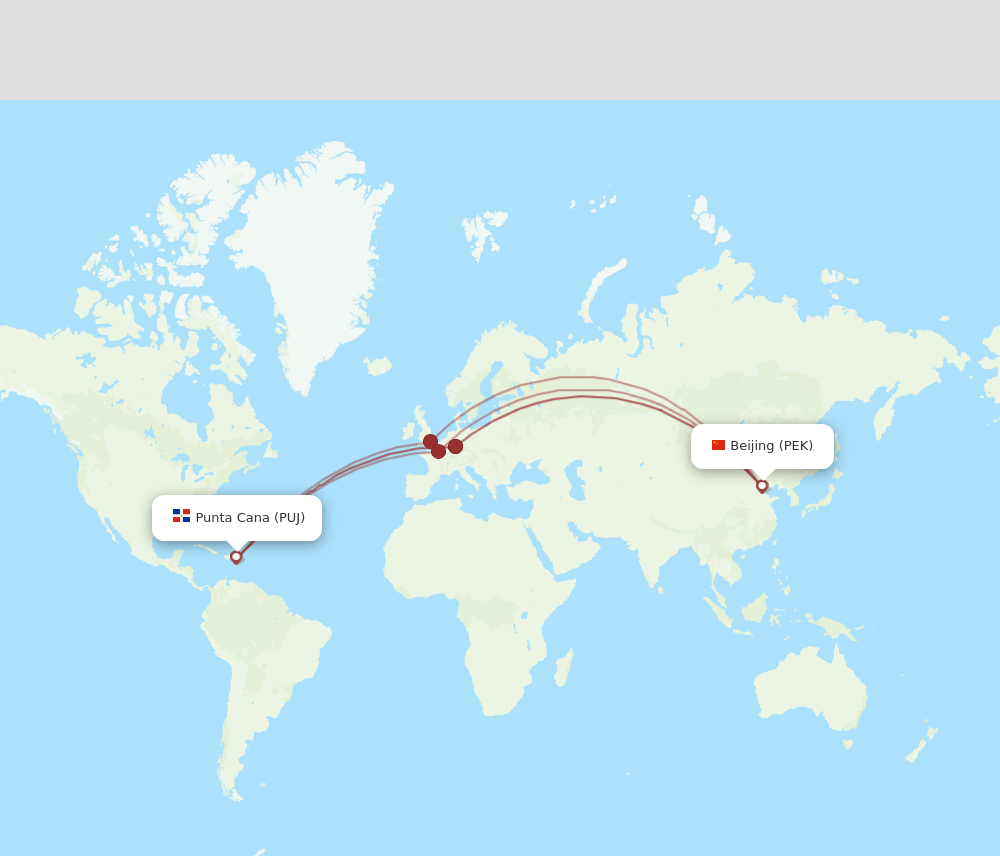 PUJ-PEK flight routes