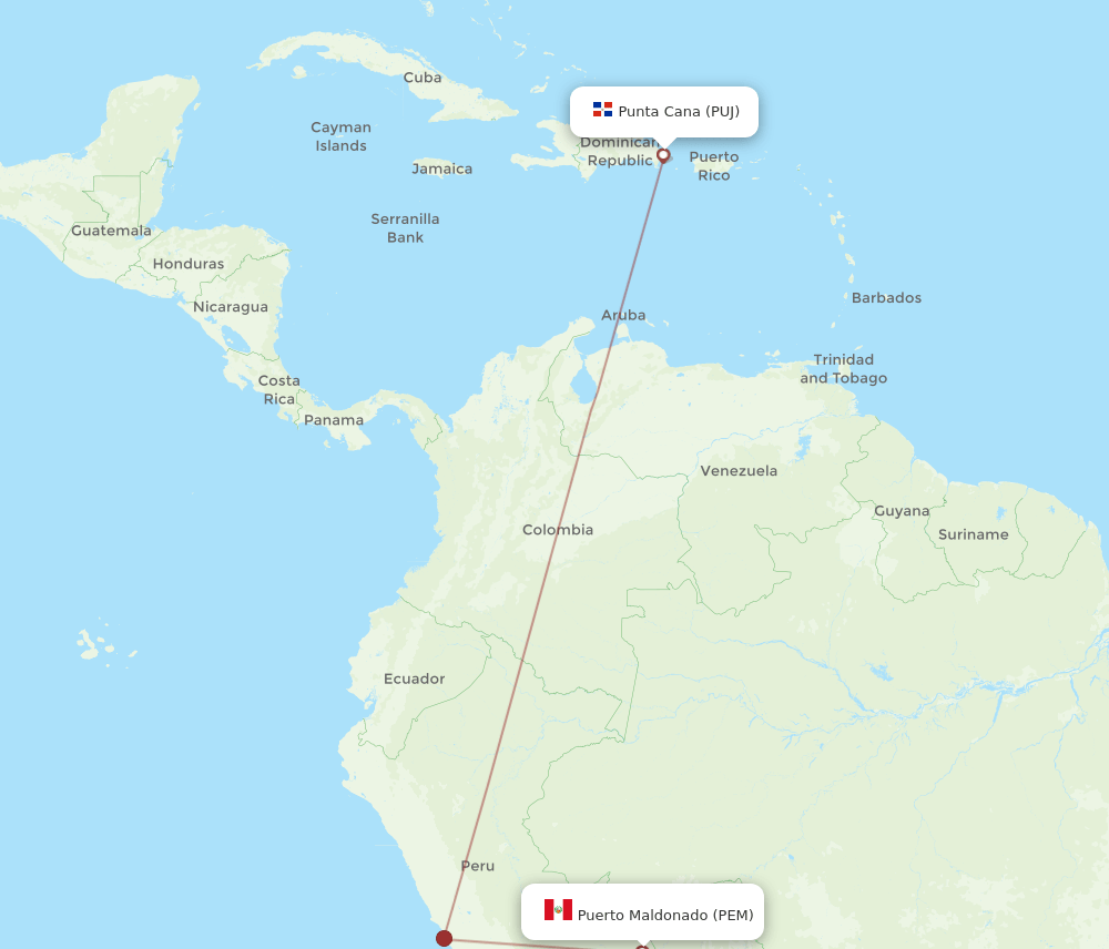 PUJ to PEM flights and routes map