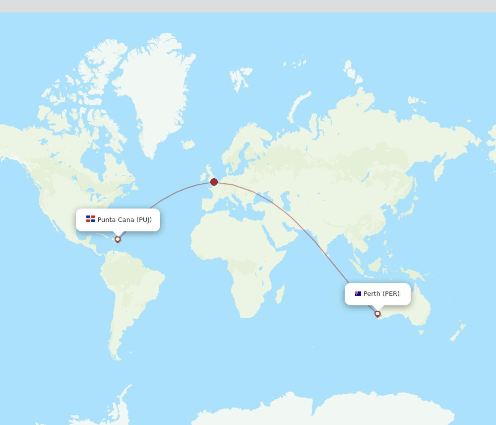 PUJ to PER flights and routes map