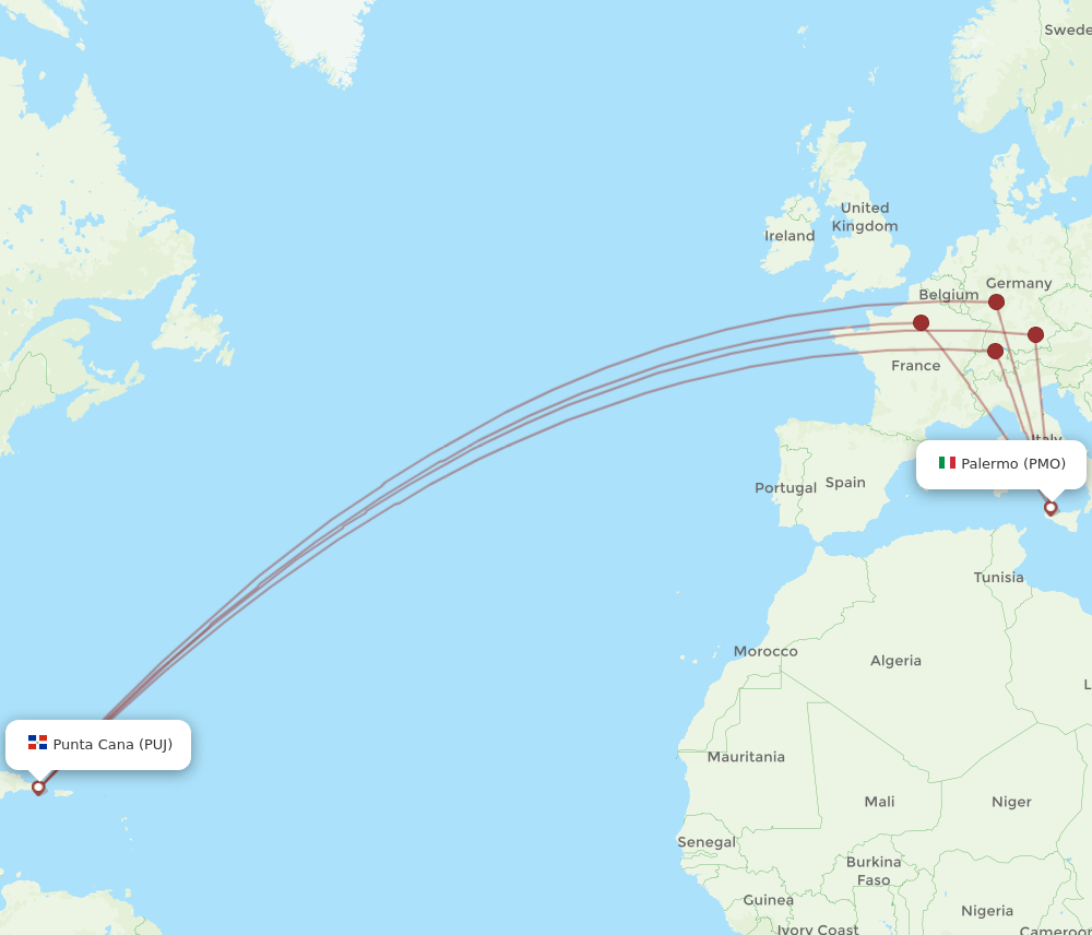 PUJ-PMO flight routes