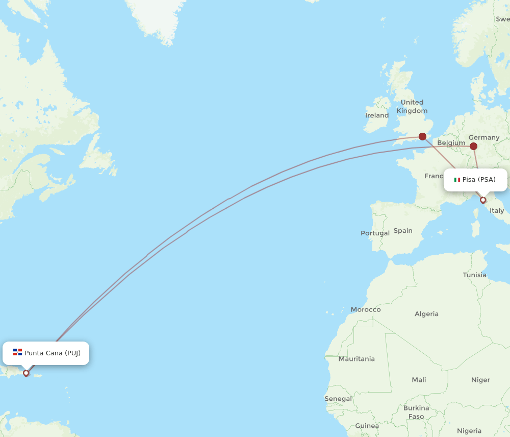 PUJ to PSA flights and routes map