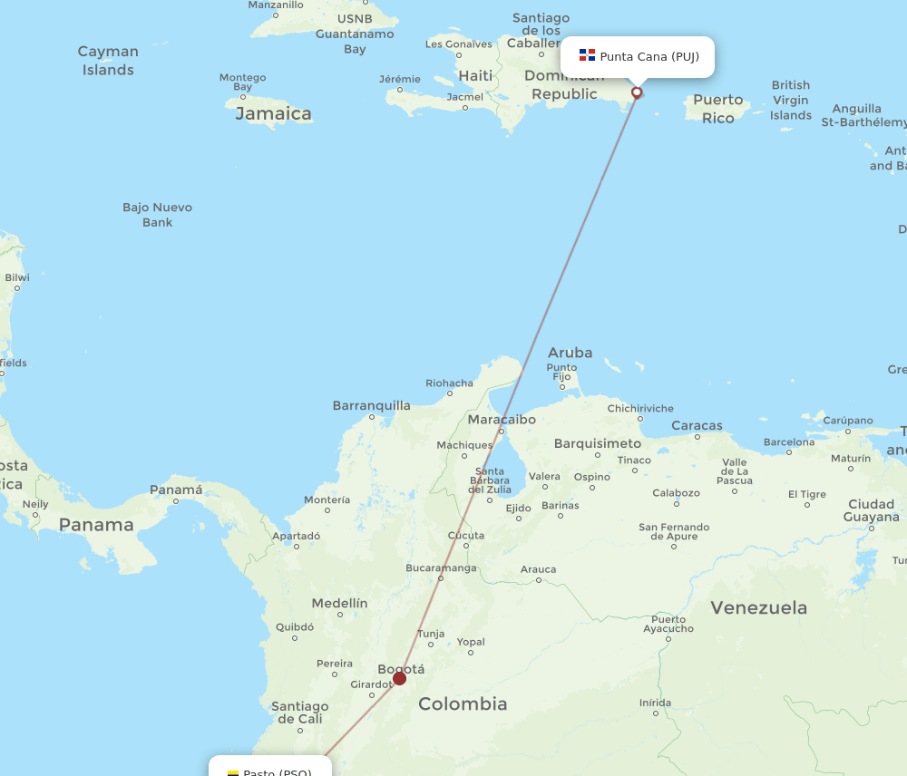 PUJ-PSO flight routes