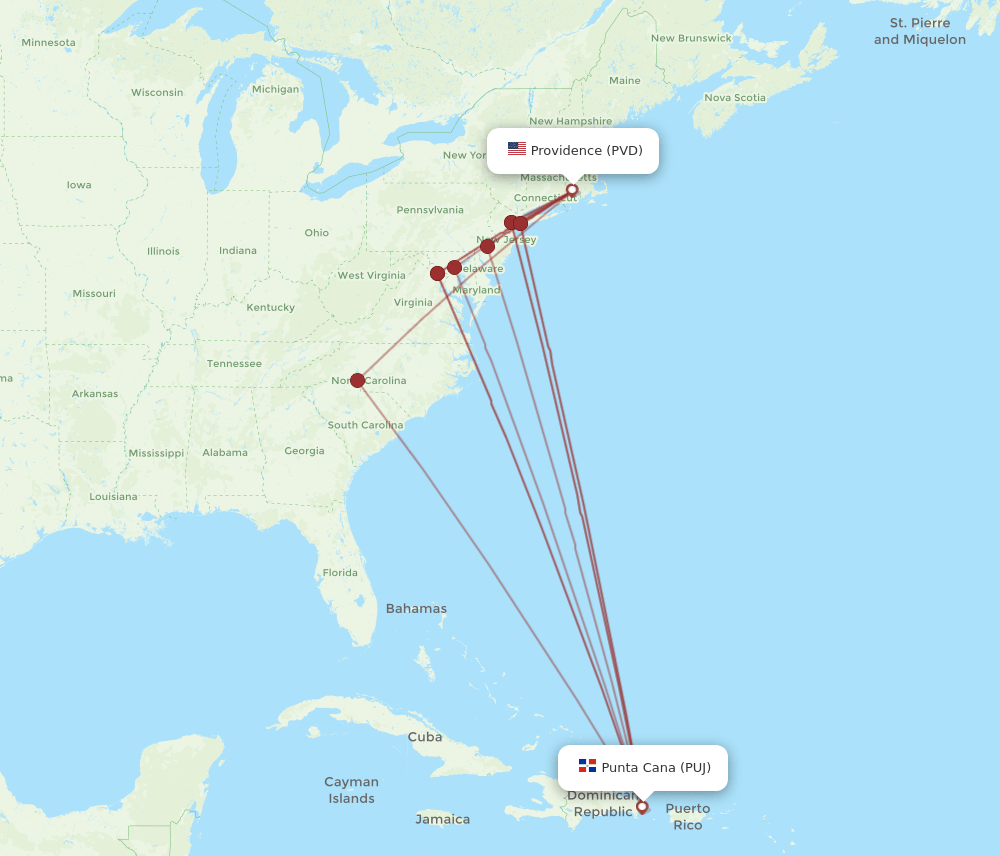 PUJ-PVD flight routes
