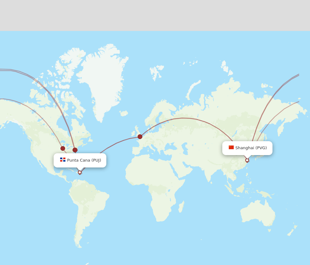 PUJ-PVG flight routes
