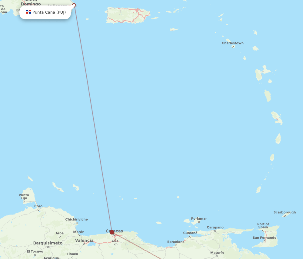 PUJ to PZO flights and routes map