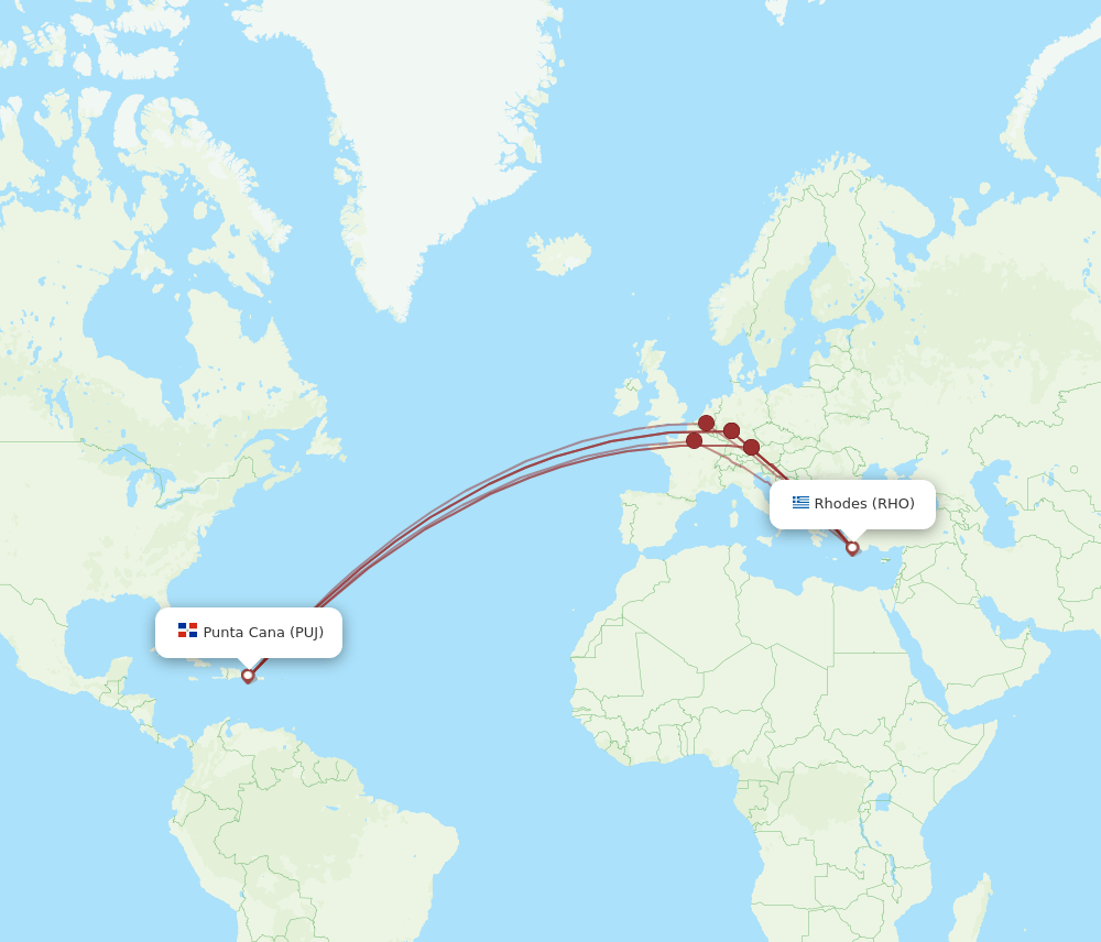 PUJ-RHO flight routes