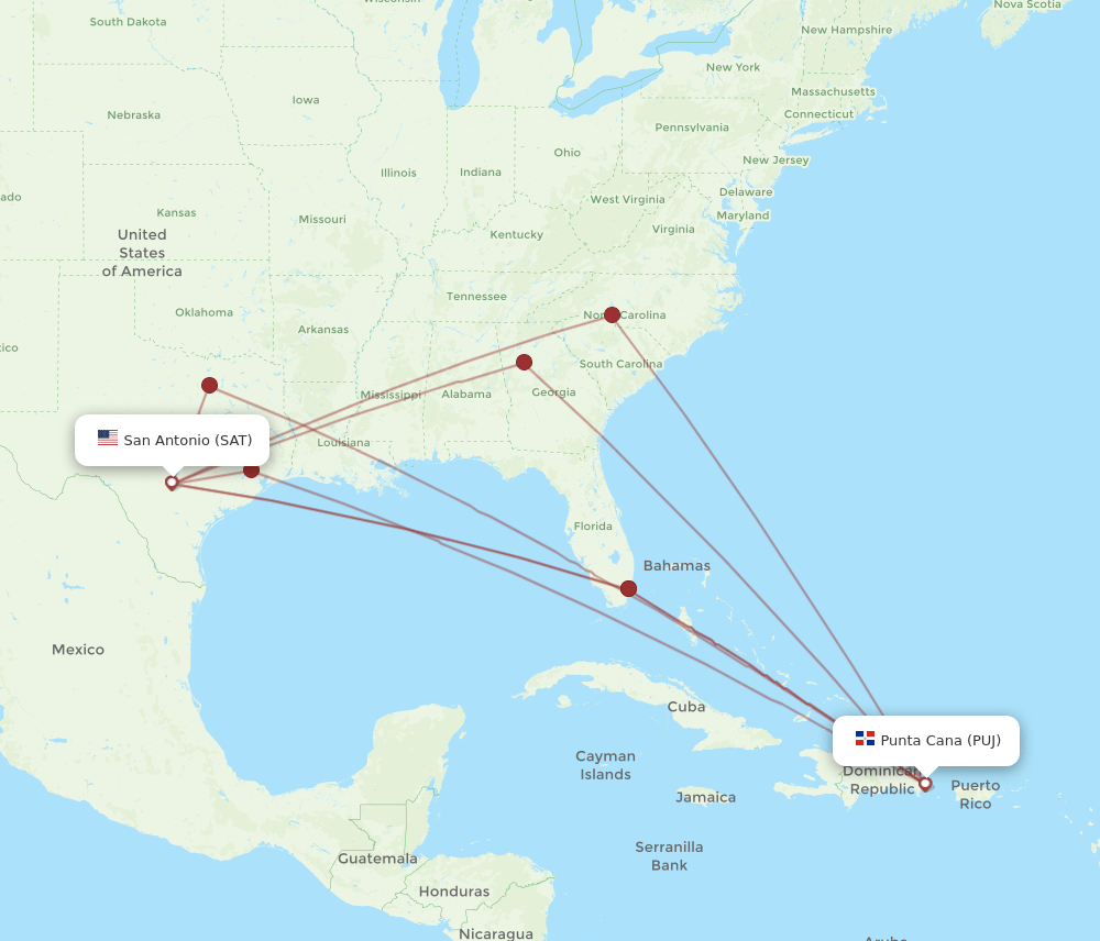 PUJ-SAT flight routes