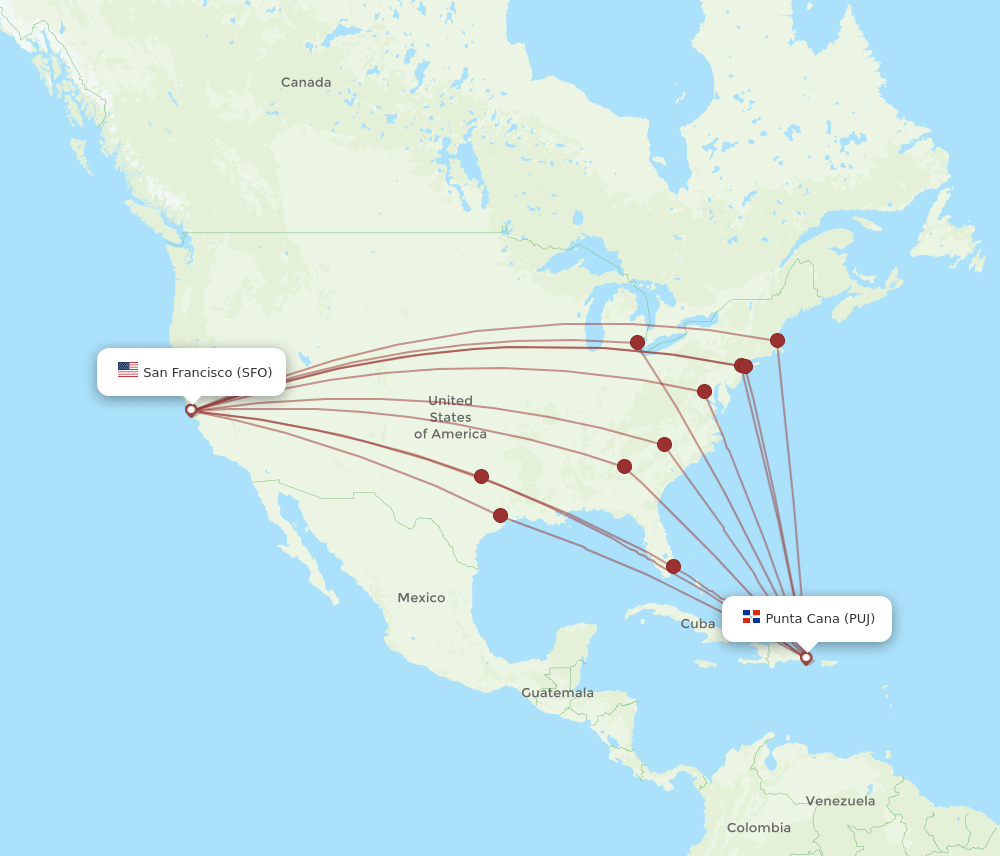 PUJ-SFO flight routes