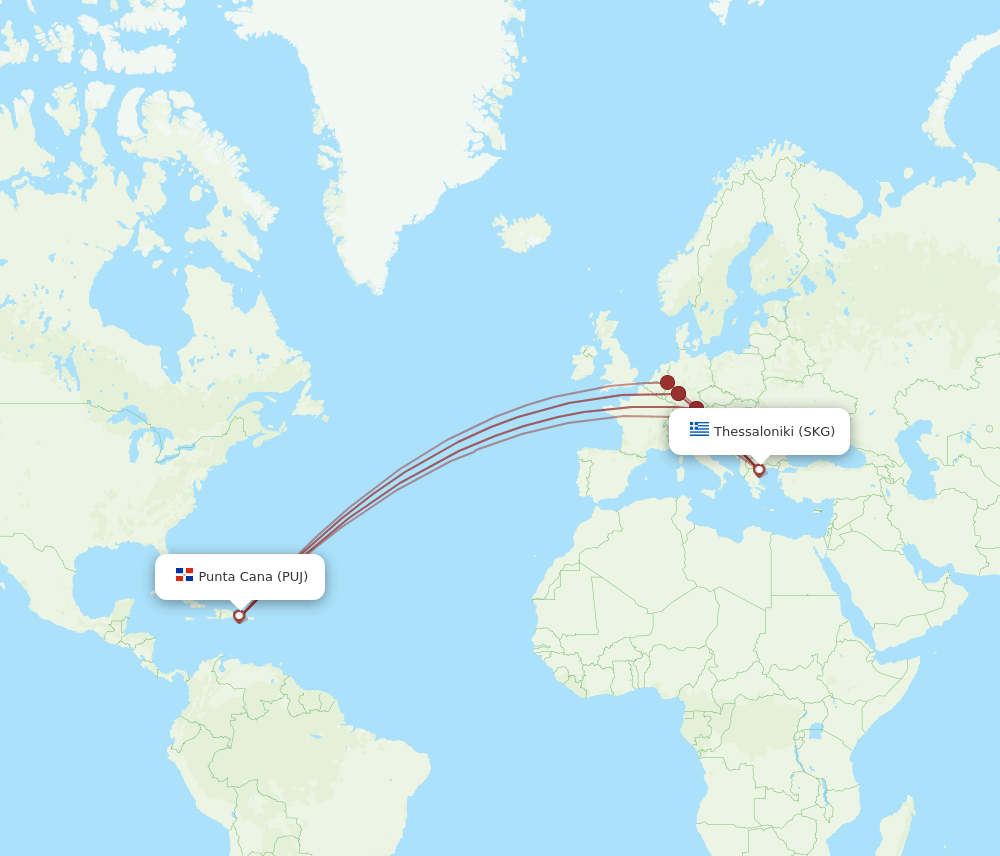 PUJ-SKG flight routes