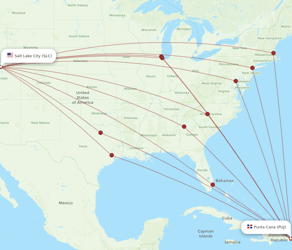 PUJ-SLC flight routes