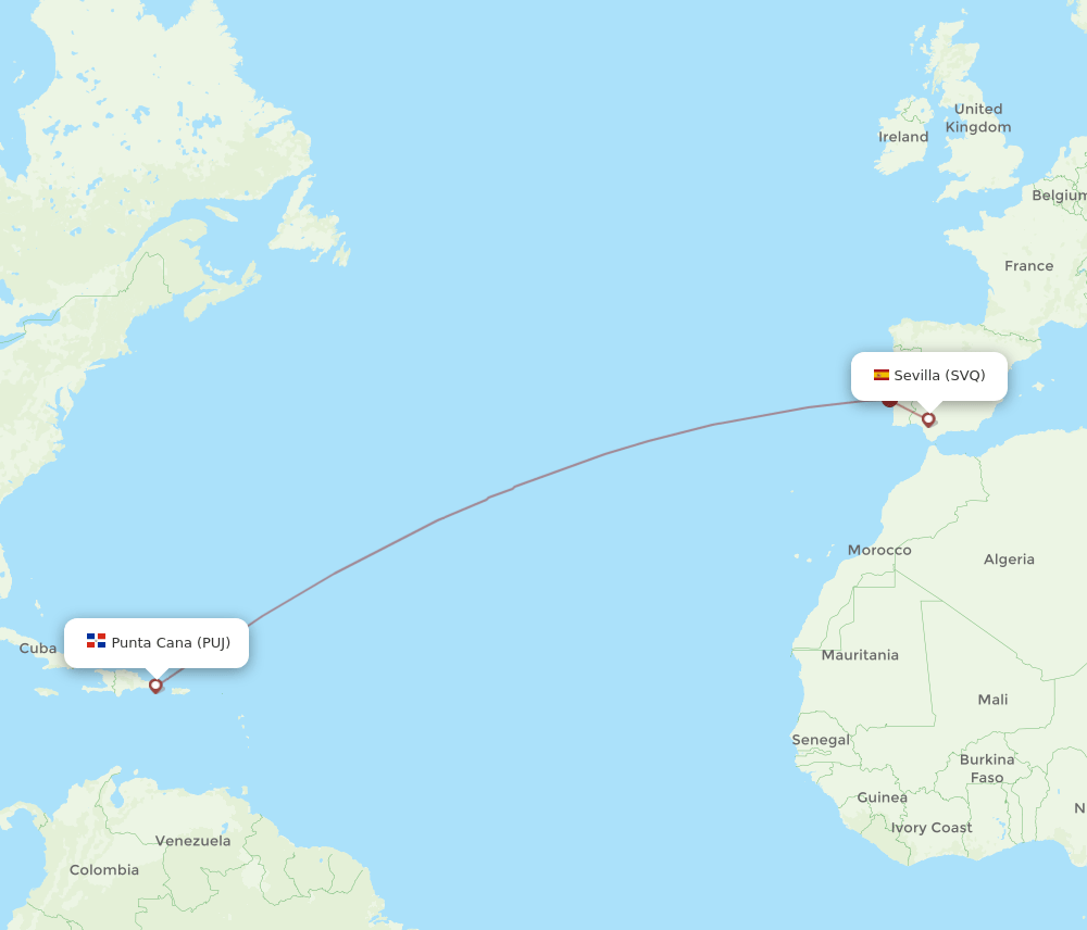 PUJ-SVQ flight routes