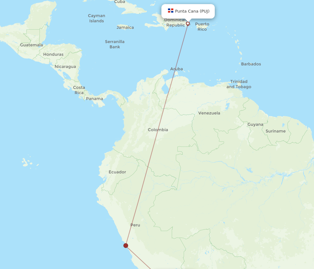 PUJ to TCQ flights and routes map