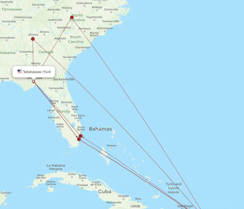 PUJ to TLH flights and routes map
