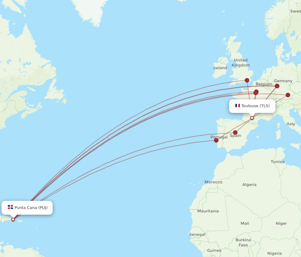 PUJ to TLS flights and routes map