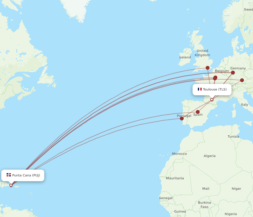 PUJ-TLS flight routes