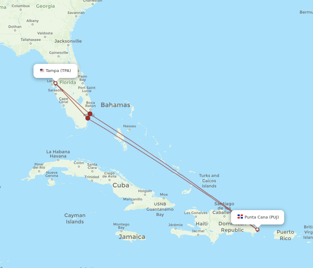 PUJ to TPA flights and routes map