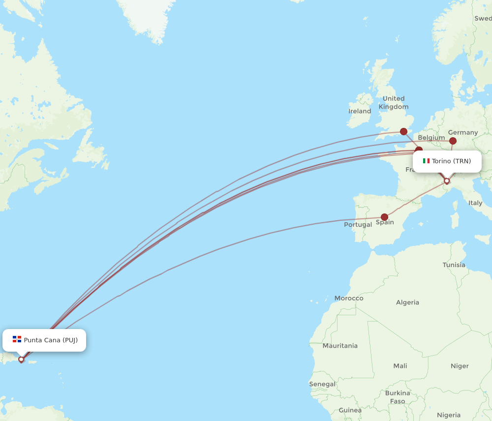 PUJ-TRN flight routes