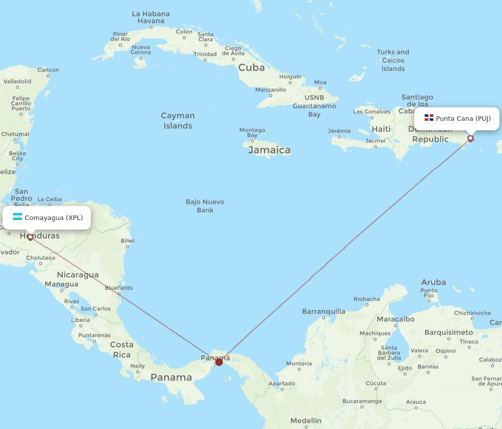 PUJ-XPL flight routes