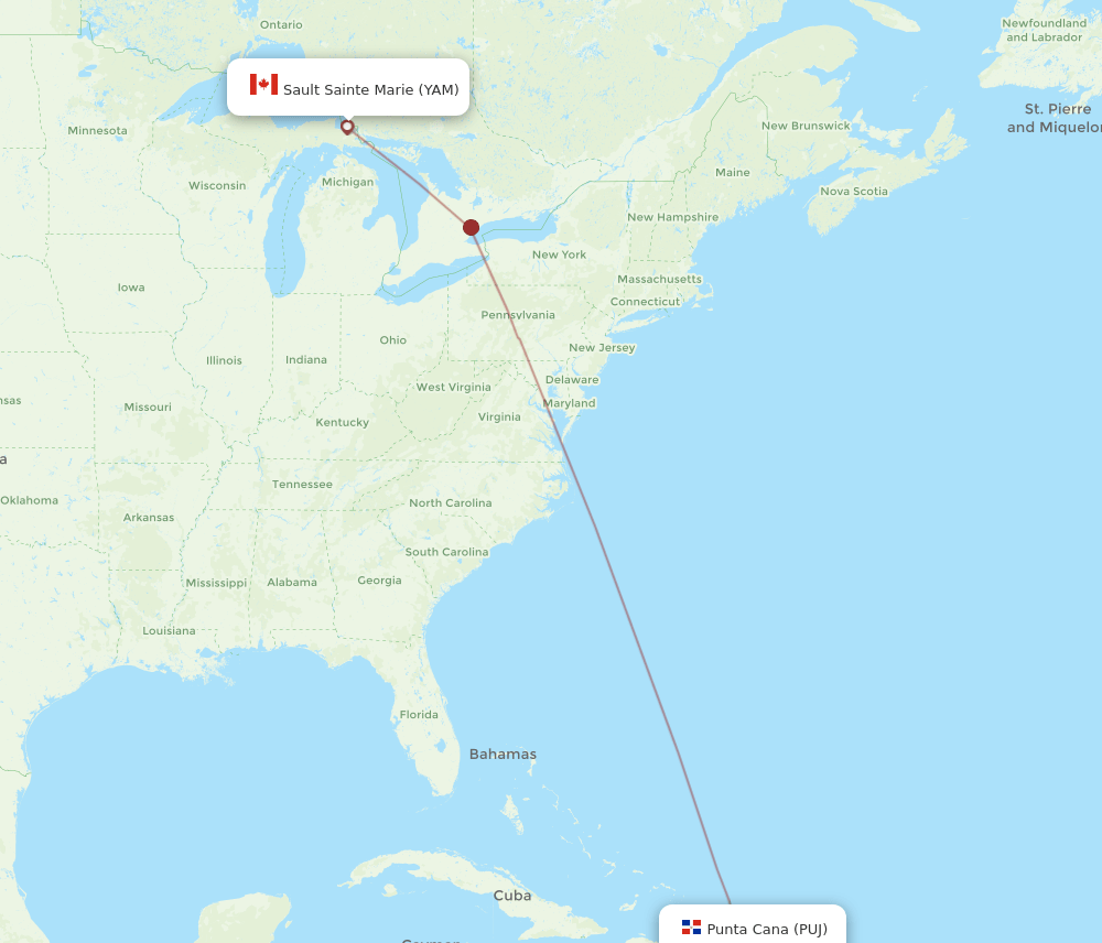 PUJ-YAM flight routes