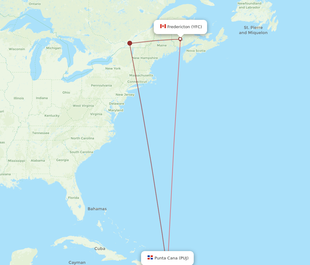 PUJ-YFC flight routes