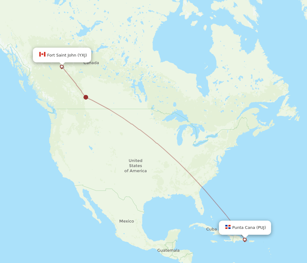 Fort St. John - Punta Cana route map and flight paths